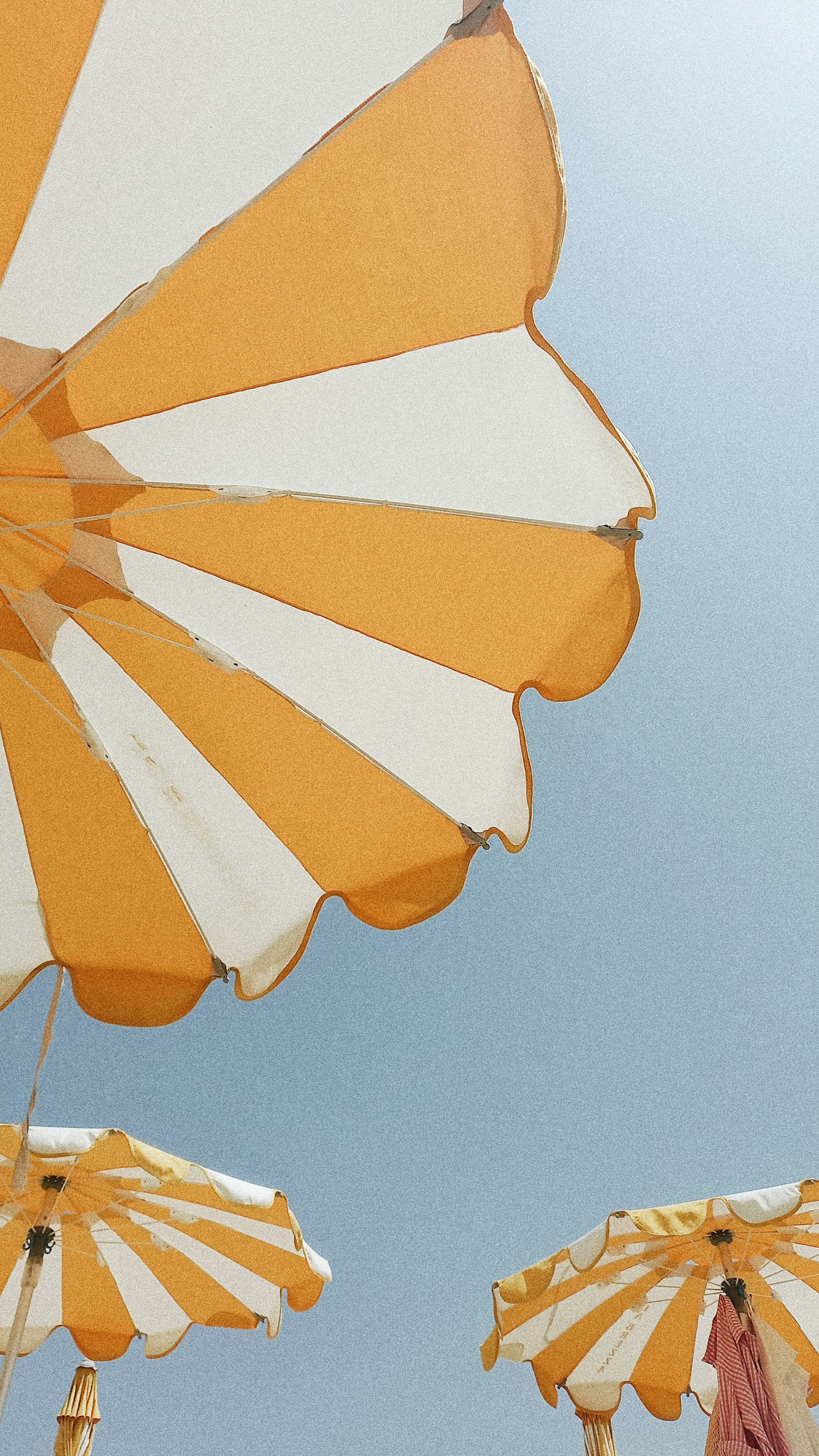 Golden umbrella against blue sky