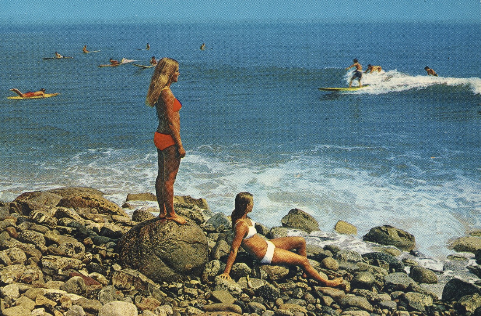 Vintage surf postcard photo at the beach